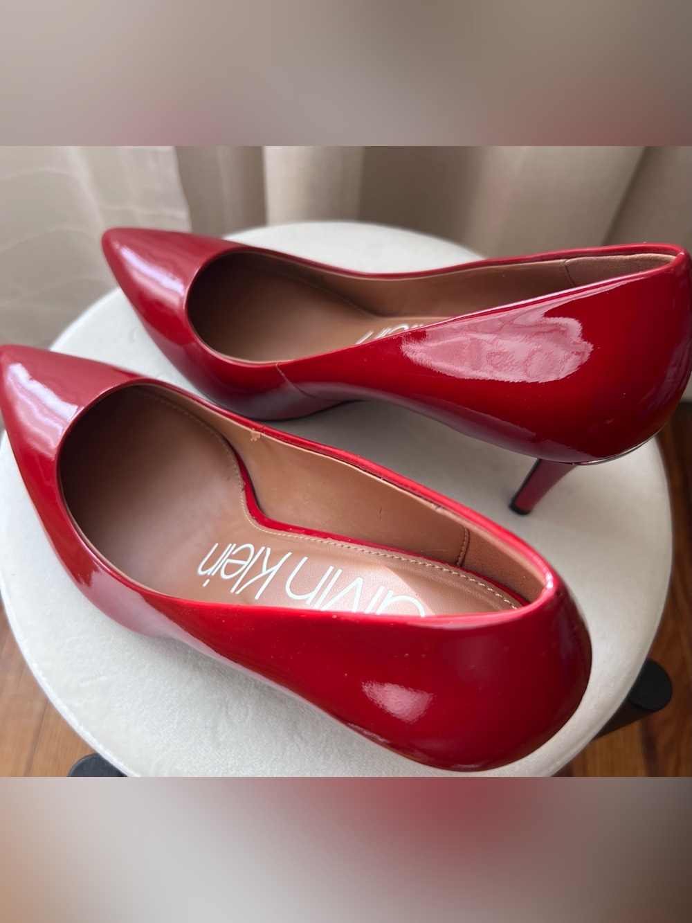 Calvin Klein Gayle Patent Pointed Toe Pumps Crimson Red 9M